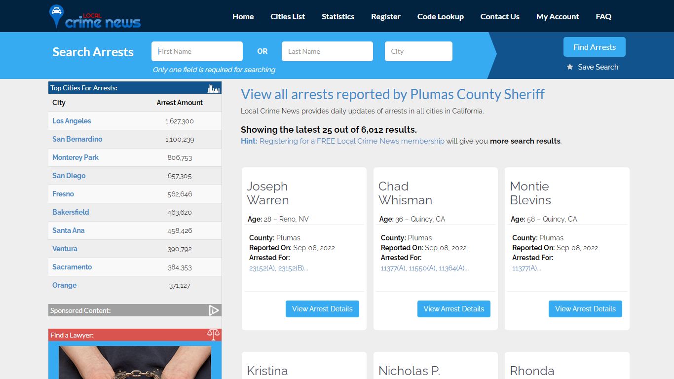 Arrests reported by Plumas County Sheriff | Local Crime News