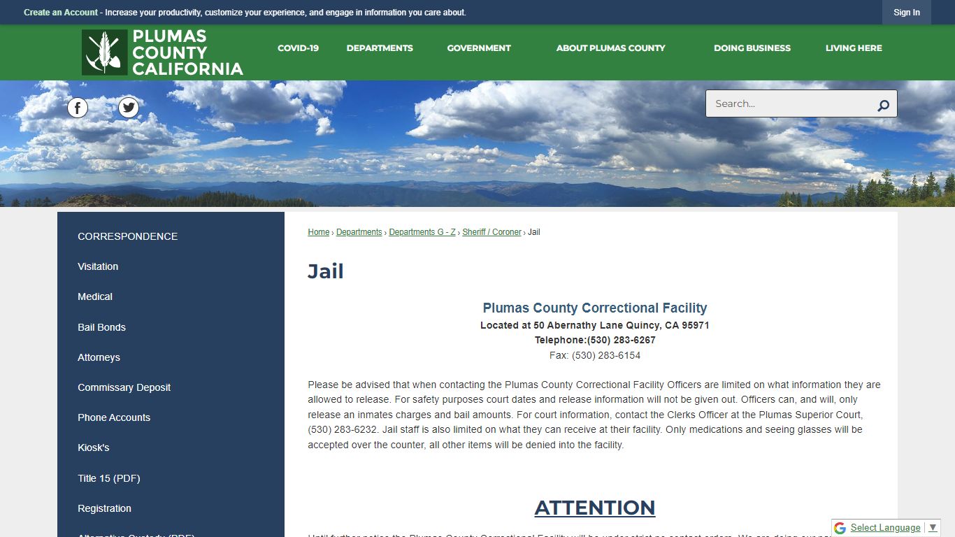 Jail | Plumas County, CA - Official Website